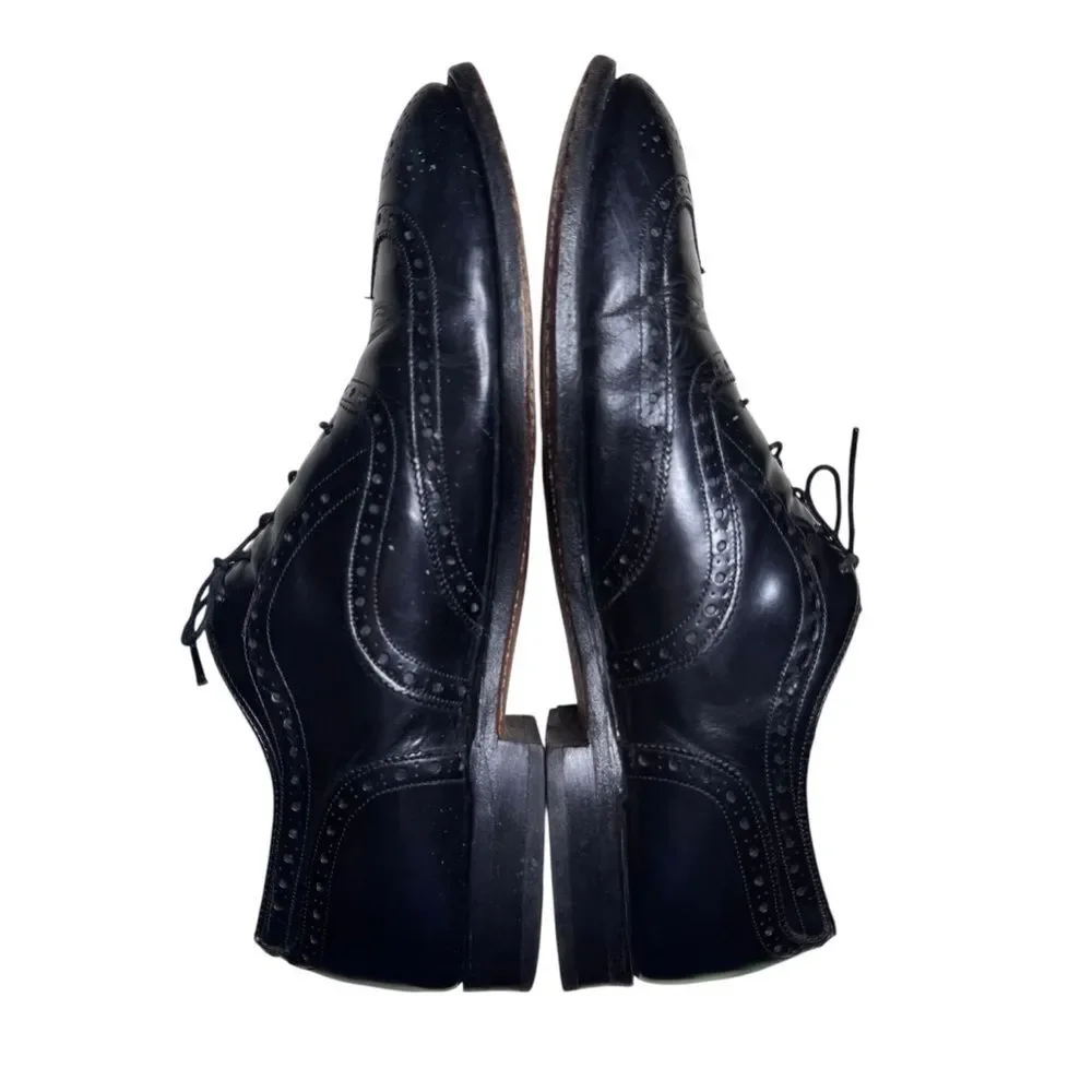 Johnston & Murphy Mens Black Crown Aristocraft Wingtip Oxford Leather Shoes Sz 9